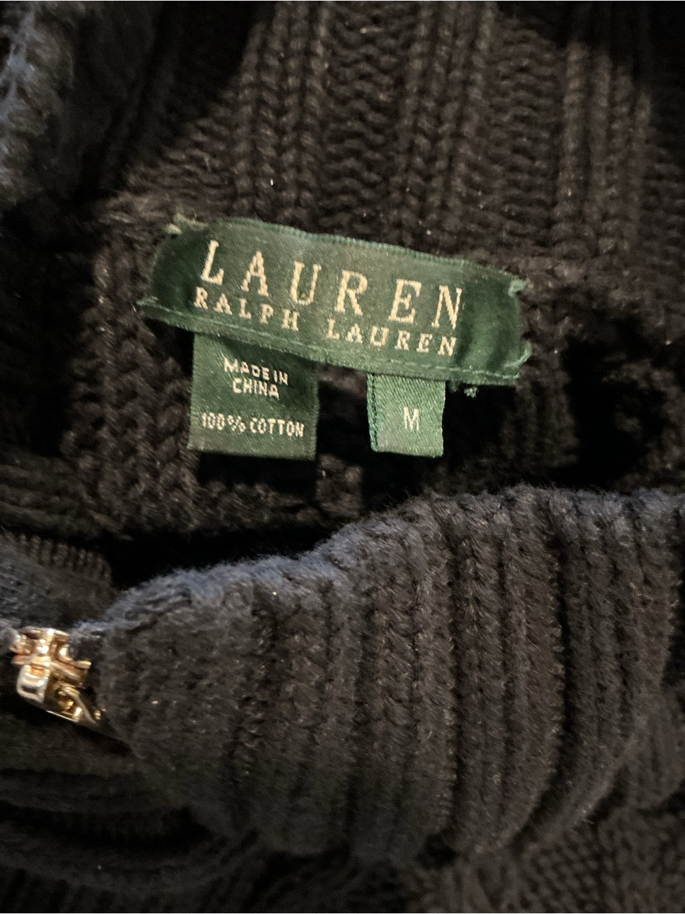 Lauren Ralph Lauren Black Cable-Knit Sweater with Fireman Gold Toggles, Medium - Picture 8 of 8
